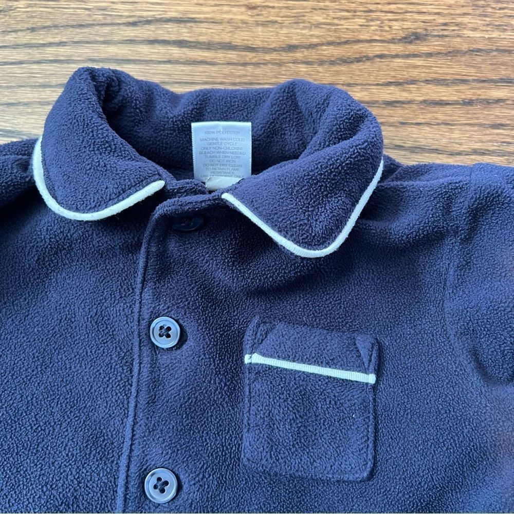 Baby Gap Fleece Unisex Navy Blue Long Sleeve Button Classic Pajama Set - 6-12 m - Picture 4 of 5
